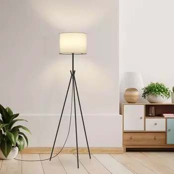 Торшеры EMKE с тканевым абажуром и железным штативом 32смx147см Торшер в скандинавском стиле с ножным выключателем для простой и теплой комнаты, черный