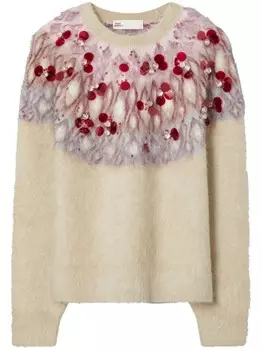 Tory Burch декорированный джемпер, нейтральный