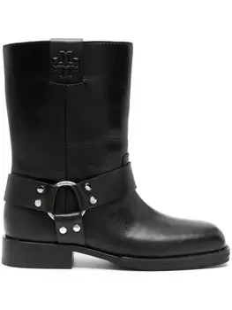 Tory Burch Double T leather ankle boots, черный