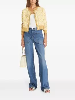 Tory Burch кардиган из смесовой шерсти с Т-образным узором, нейтральный цвет