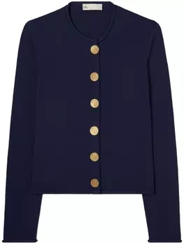Tory Burch кардиган тонкой вязки с логотипом, синий