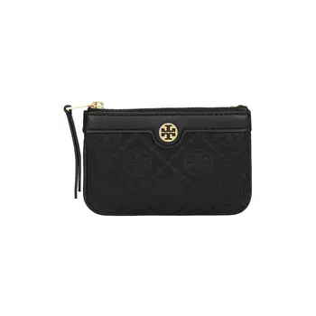 TORY BURCH Кошелек для монет из кожи наппа с жаккардовой отделкой и монограммой T, стандартный, женский, черный