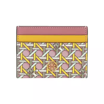 TORY BURCH Кожаный держатель карт Robinson Mini для хранения, женский, розовый, многоцветный