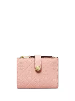Tory Burch кожаный кошелек с Т-образной монограммой, складывающийся в два сложения, розовый