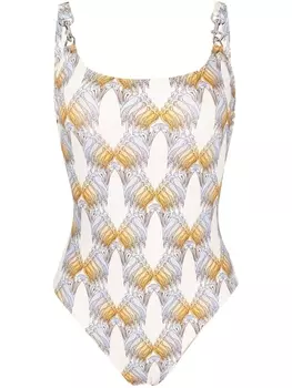 Tory Burch купальник с графичным принтом, нейтральный цвет