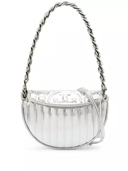 Tory Burch мини-сумка Fleming Metallic Quilt Crescent на плечо, серебристый