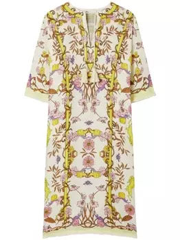 Tory Burch платье-кафтан с цветочным принтом, желтый