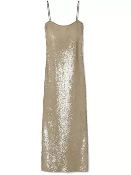 Tory Burch платье миди с пайетками, нейтральный цвет