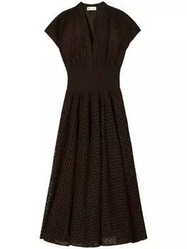Tory Burch платье миди с вышивкой, коричневый