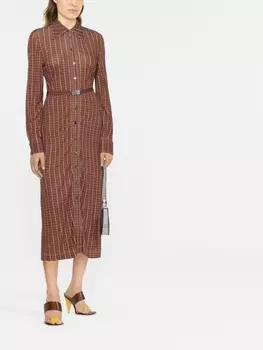 Tory Burch платье-рубашка с геометричным принтом, коричневый