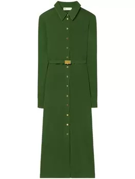 Tory Burch платье-рубашка с поясом, зеленый