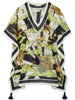 Tory Burch платье с V-образным вырезом и графичным принтом, синий