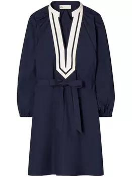 Tory Burch пляжное платье мини с V-образным вырезом и поясом, синий