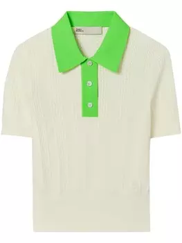 Tory Burch рубашка поло ажурной вязки, зеленый