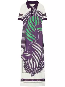 Tory Burch сетчатое платье поло с принтом, нейтральный цвет