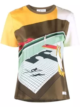 Tory Burch шелковая блузка с графичным принтом, зеленый