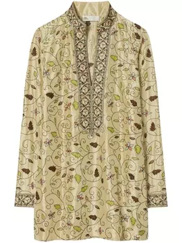 Tory Burch шелковая туника с принтом, нейтральный цвет
