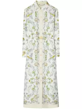 Tory Burch шелковое платье-рубашка с графичным принтом, белый
