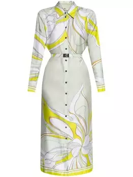 Tory Burch шелковое платье-рубашка с принтом, зеленый