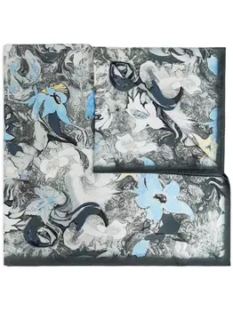 Tory Burch шелковый шарф с цветочным принтом, серый