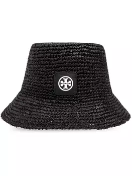 Tory Burch шляпа из рафии с логотипом, черный