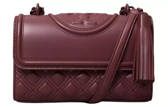 TORY BURCH Сумка через плечо Fleming из кожи наппа, женская, небольшого размера, бордового цвета