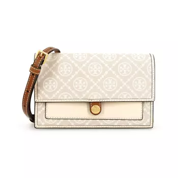 TORY BURCH Сумка через плечо с металлической отделкой и кожаной ручкой T Monogram, женская, цвета слоновой кости, белая
