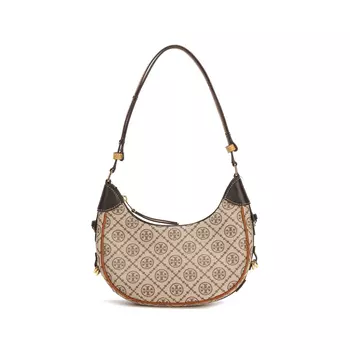 TORY BURCH Сумка через плечо с жаккардовым узором и монограммой T, сумка-полумесяц, женская сумка через плечо, цвет: орехово-коричневый, многоцветный