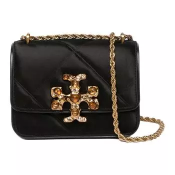 TORY BURCH Сумка Eleanor Satin Crossbody, сумка Trumpets, женская, черная/черно-золотая