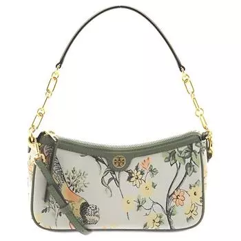 TORY BURCH Сумка-мессенджер из парчи с монограммой и кожаной отделкой, переносная, женская, послешкольная, зимняя, белая