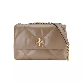 TORY BURCH Сумка-мессенджер Kira из кожи наппа, маленькая женская, серо-коричневая, дубовая