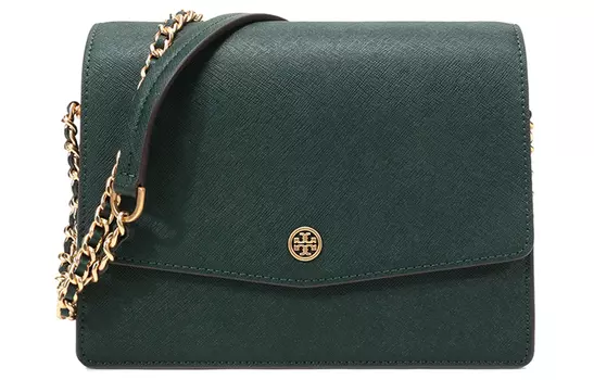 TORY BURCH Сумка-мессенджер Robinson Leather Portable Crossbody женская, темно-зеленая