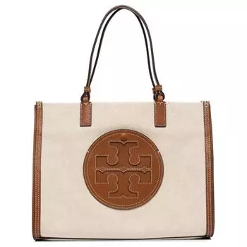 TORY BURCH Сумка-шоппер Ella из холста с кожей, женская классическая сумка через плечо, оригинальная, коричневого цвета