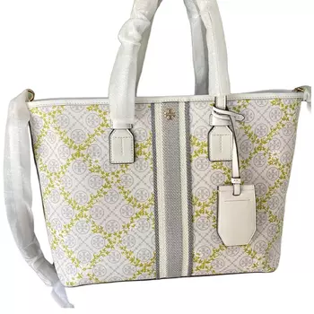 TORY BURCH Сумка-шоппер из кожи с монограммой T, сумка-шоппер, сумки через плечо, маленького размера, женская, цвета слоновой кости, белая