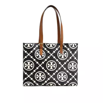 TORY BURCH Сумка-шоппер с монограммой T, кожаная сумка-тоут, сумка для покупок, сумка через плечо, обычная женская, черная