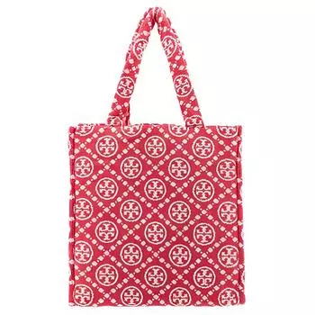 TORY BURCH Сумка-шоппер, сумка-шоппер, сумка через плечо, женская, красная, с монограммой T, хлопок, жаккард