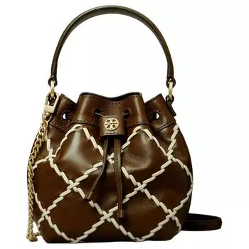 TORY BURCH Сумка-ведро из натуральной кожи, через плечо, мини-сумка для женщин, кофейно-коричневого цвета