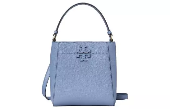 TORY BURCH Сумка-ведро McGraw Litchi Grain Leather, на одно плечо, небольшого размера, женская, синего цвета с деревом