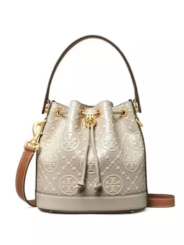 Tory Burch сумка-ведро с тисненой монограммой, нейтральный цвет