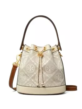 Tory Burch сумка-ведро T Monogram с тисненым логотипом, нейтральный цвет