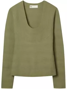 Tory Burch топ с U-образным вырезом и длинными рукавами, зеленый