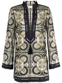 Tory Burch туника Tory Sundial с принтом Square, синий