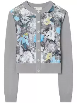 Tory Burch укороченный кардиган с шелковым передом, серый