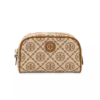 TORY BURCH Жаккардовая косметичка с монограммой T, мини-сумка для женской косметички, орехово-коричневая
