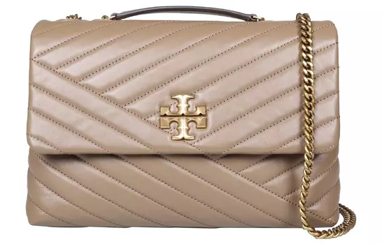 TORY BURCH Женская кожаная сумка-мессенджер Kira Crossbody на одно плечо, серо-коричневого цвета