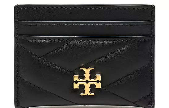 TORY BURCH Женский кожаный держатель для карт Kira, черный/черно-золотой