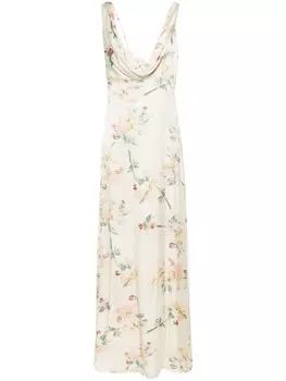TOTEME атласное платье макси с цветочным принтом, нейтральный цвет