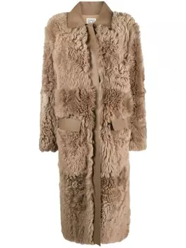 TOTEME однобортная шуба макси из овчины, нейтральный цвет