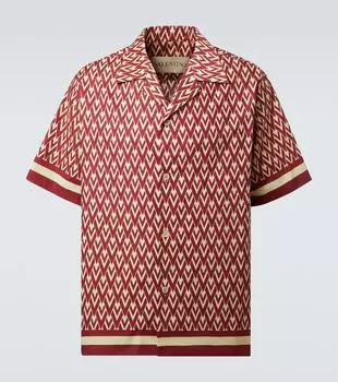 Toute La V рубашка боулинг из хлопкового поплина Valentino, Rosso/Crema