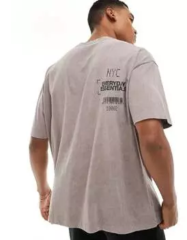 Тяжелая футболка оверсайз коричневого цвета с принтом «NYC» ASOS DESIGN